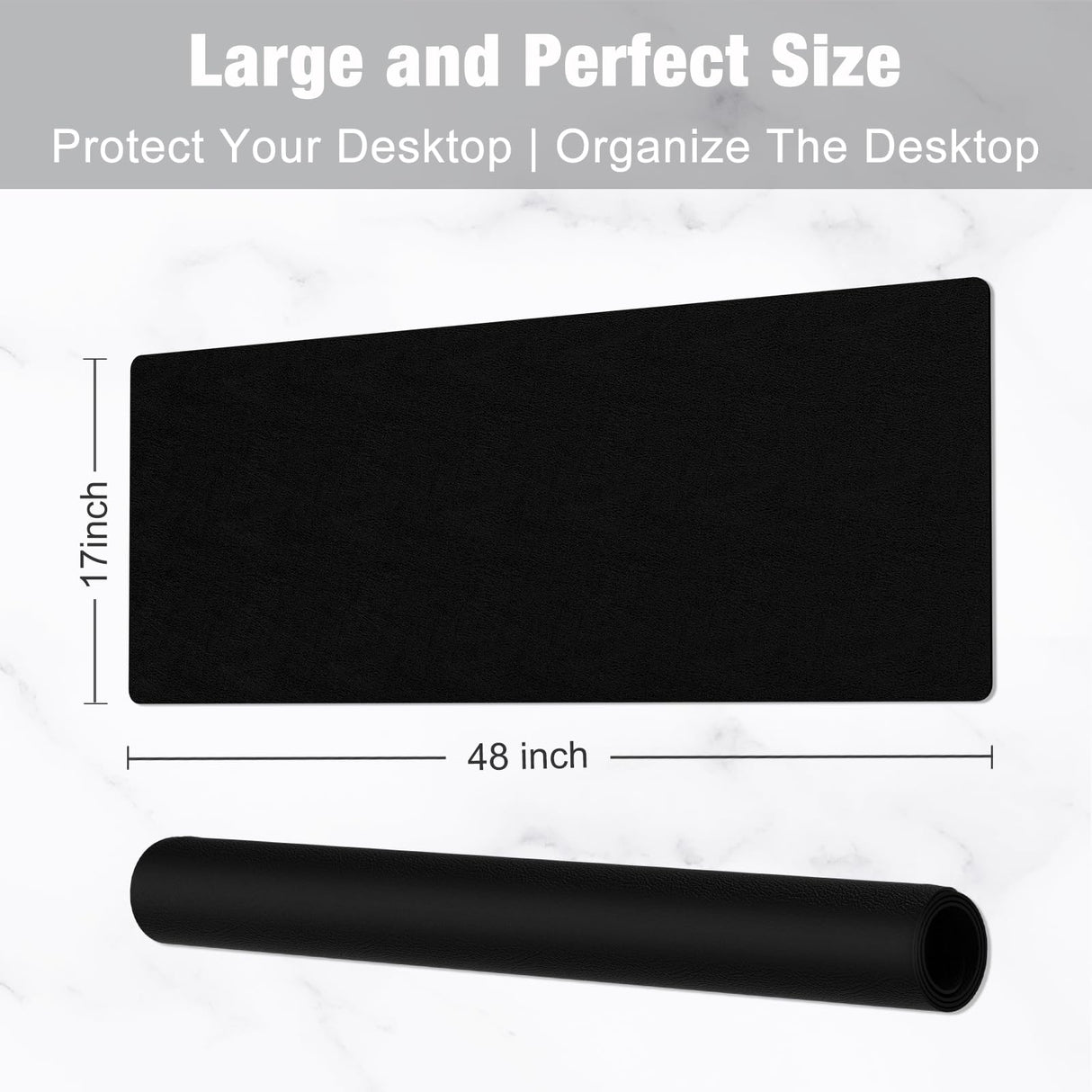 Hsurbtra Desk Pad, 48" x 17" PU Leather Desk Mat, XXXL Extended Mouse Pad, Waterproof Desktop Blotter Protector, Non-Slip Ultra Thin Large Laptop Keyboard Writing Mat for Office Home, Black Hsurbtra