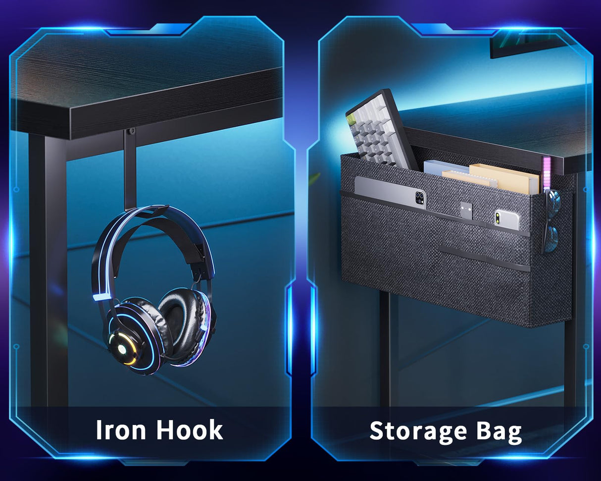 ODK L Shaped Desk, 57.5" Computer Gaming Desks, Home Office Writing Table with Monitor Shelf, Space-Saving Modern Corner Workstation, Easy to Assemble, Black ODK