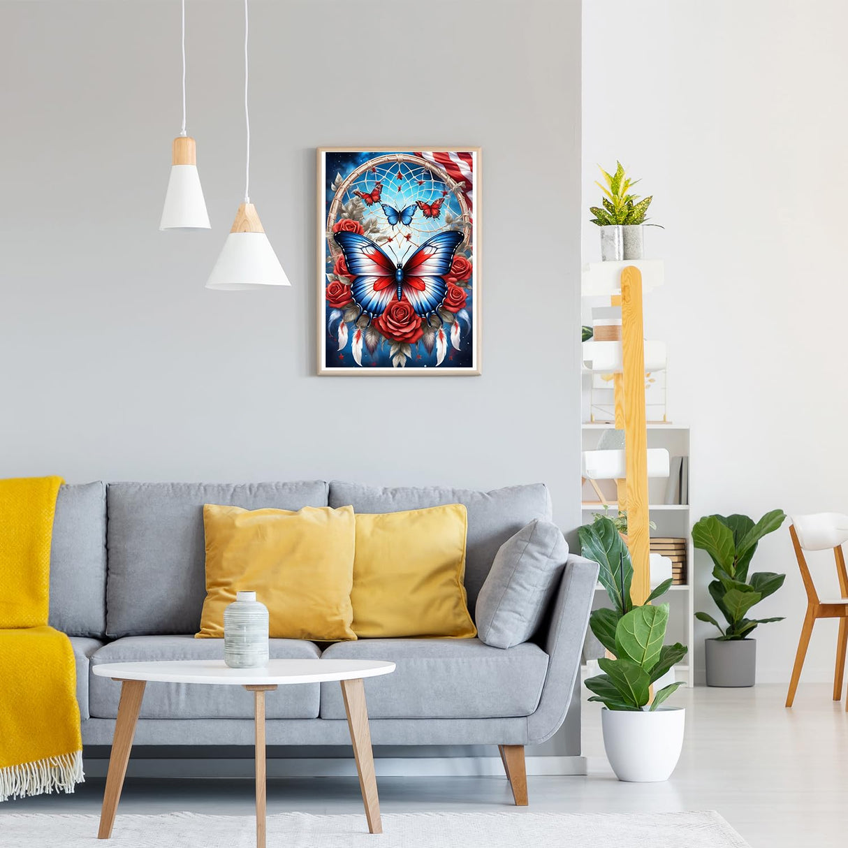 GDYEEH DIY 5D Flowers Butterfly Diamond Art Kits, Round Full Drill Fantasy Diamond Painting Picture, Dreamcatcher Painting by Numbers Art Kits for Adults Beginners Home Wall Decor 12x16 inch GDYEEH