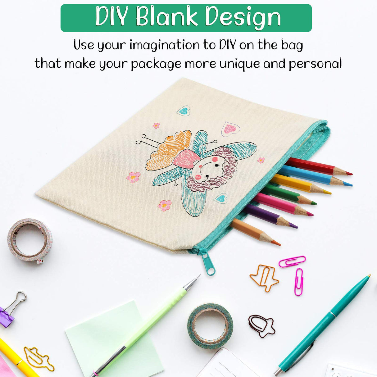 Shappy 40 Pieces Canvas Zipper Pouch Bags Canvas Pencil Pouch Canvas Makeup Bags Blank Canvas Pencil Case Cotton Canvas Cosmetic Bag for Travel DIY Craft(7.09 x 4.33 Inches, S) Shappy