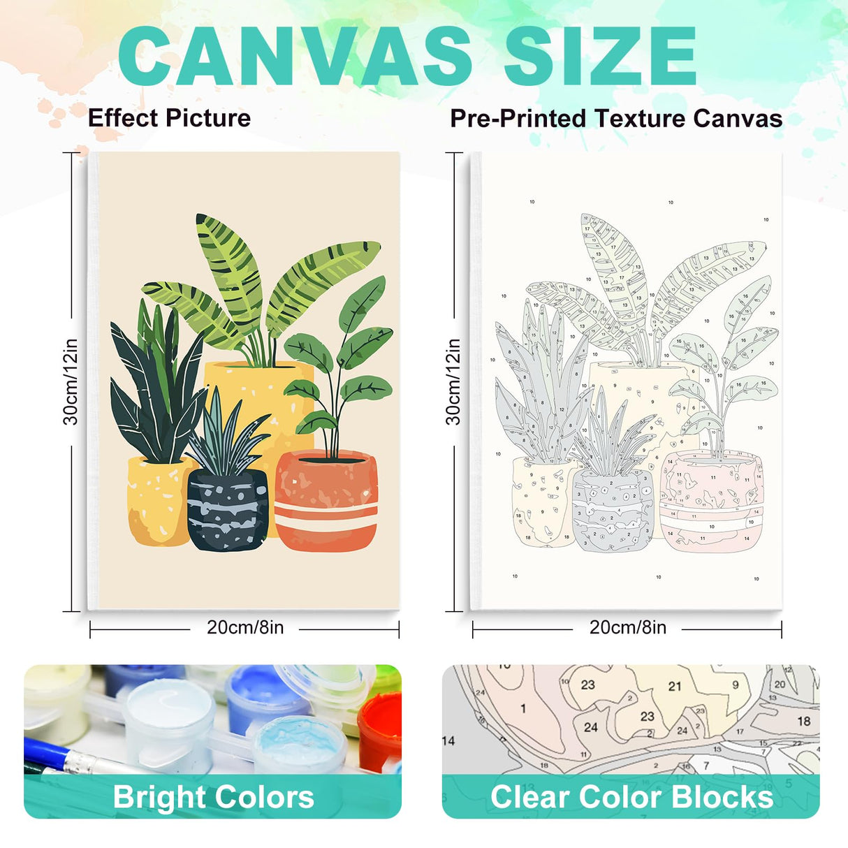 Framed Paint by Numbers Kit for Adults Beginner, Plants Easy Paint by Number Kits on Canvas Framed, Green Plant DIY Acrylic Oil Painting by Numbers with Frame for Gift Home Decor 8 x 12 inch GEEHEIY