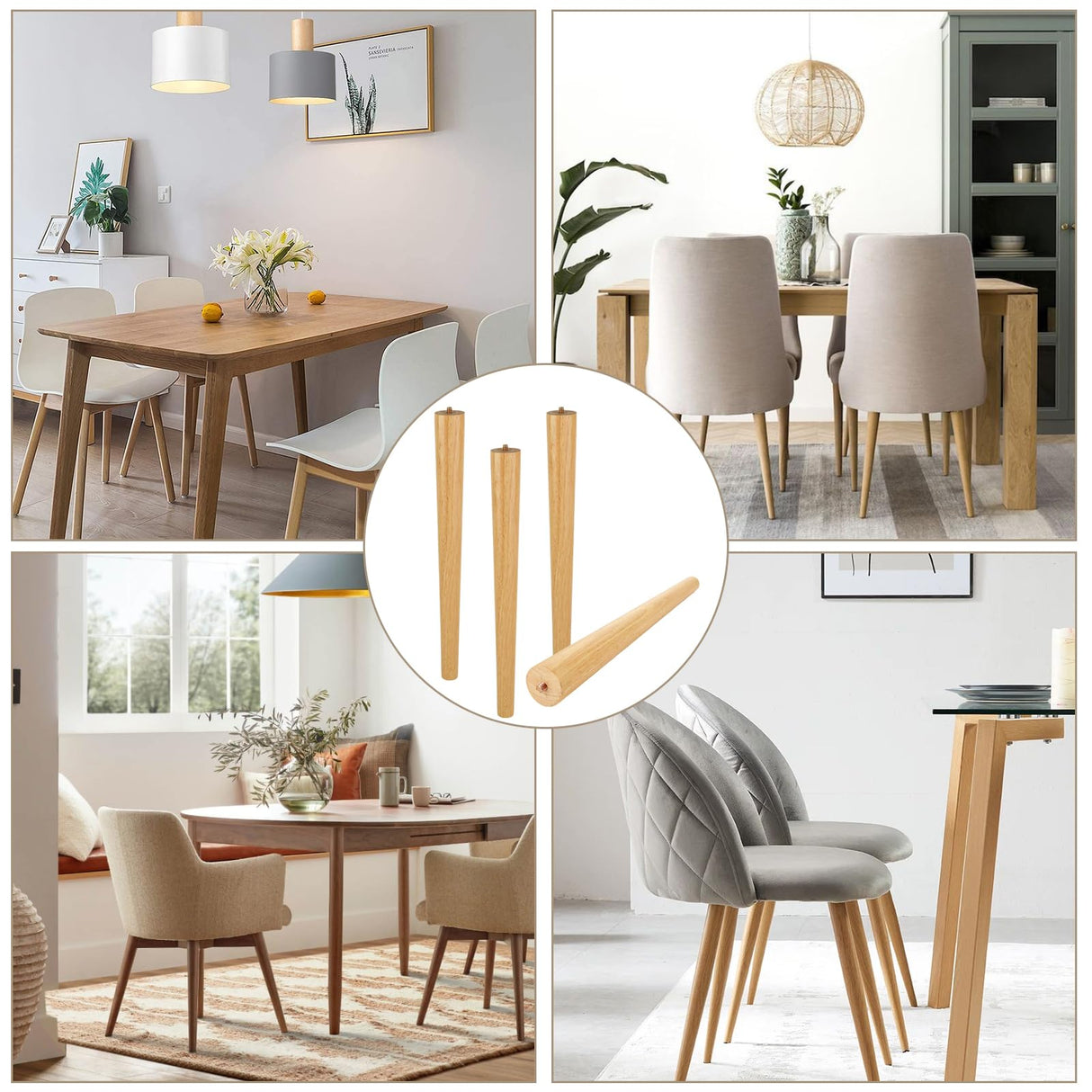 FVIEXE 16 Inch Wood Table Legs, Mid Century Furniture Legs Set of 4, Round Wooden Replacement Legs for Coffee Table Side Table End Table Night Stand Tapered Desk Chair Legs, Straight FVIEXE