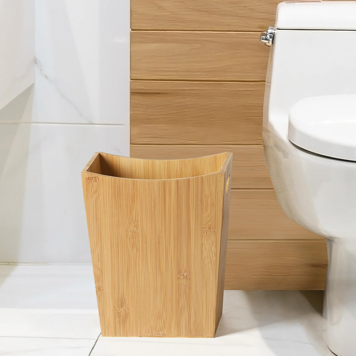 LIANTRAL Bamboo Trash Can Wastebasket, 2 Gallon Small Bathroom Garbage Can Bamboo Waste Basket Trash Container Recycling Bin for Bathroom, Bedroom, Living Room, Office, Kitchen LIANTRAL