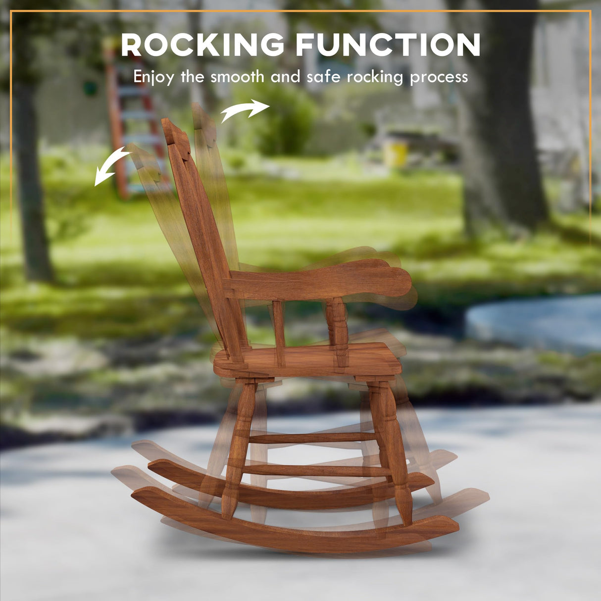 Outsunny Outdoor Wood Rocking Chair, 350 lbs. Porch Rocker with High Back for Garden, Patio, Balcony, Teak Outsunny