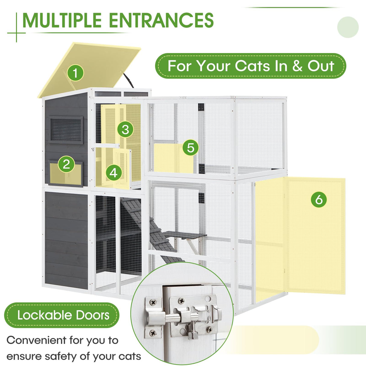 YODOLLA Wooden Cat House,Large Space Cat Cage,Large Outdoor/Indoor Catio Enclosures,Wooden Cat House Weatherproof with Multi Platforms, Indoor Interoperability,Jump Platform Grey YODOLLA
