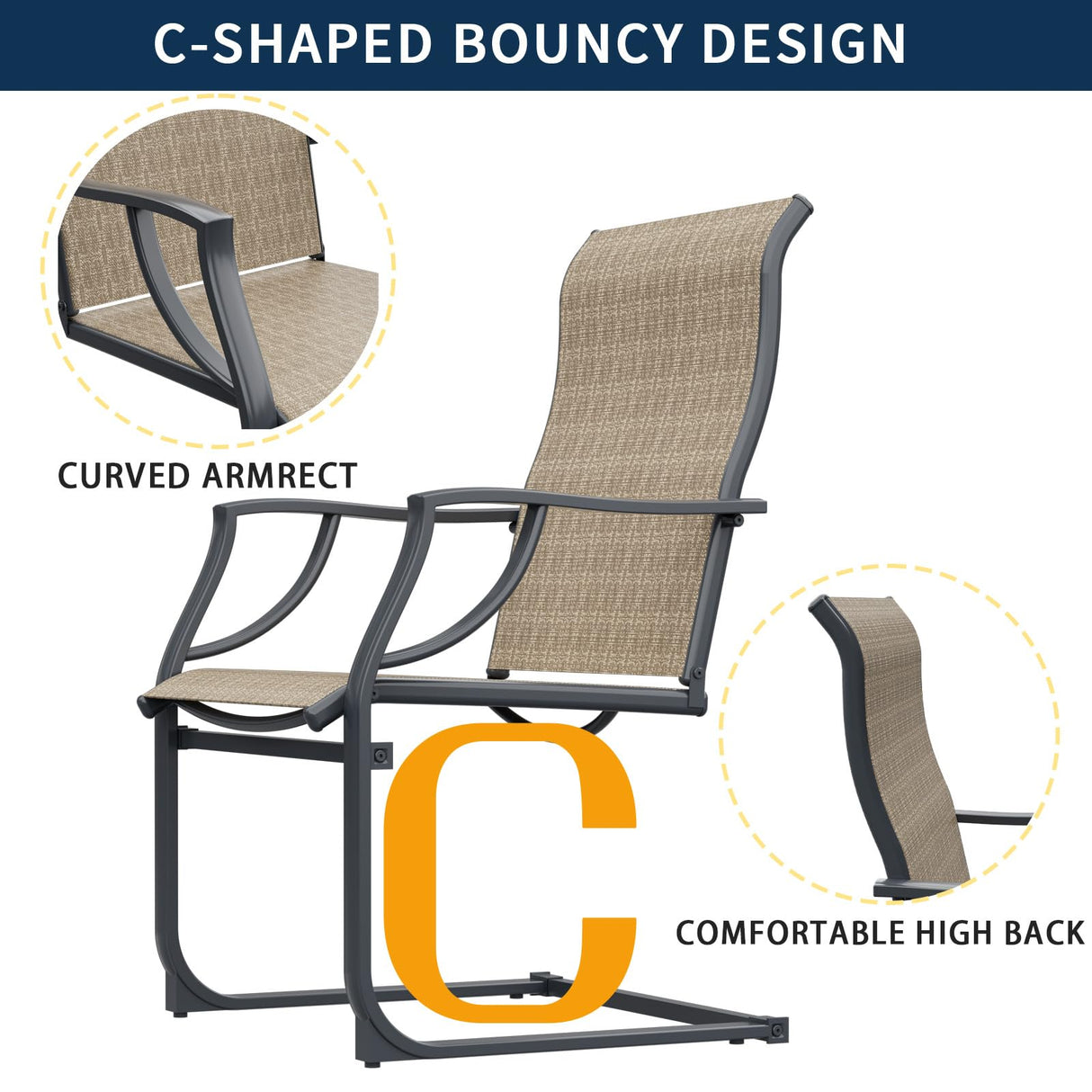 UDPATIO Patio Dining Chairs Set of 4, High Back Patio Chairs in All Weather Breathable Textile Fabric, Outdoor Furniture Chairs for Deck, Lawn, Garden, Backyard (Brown) UDPATIO