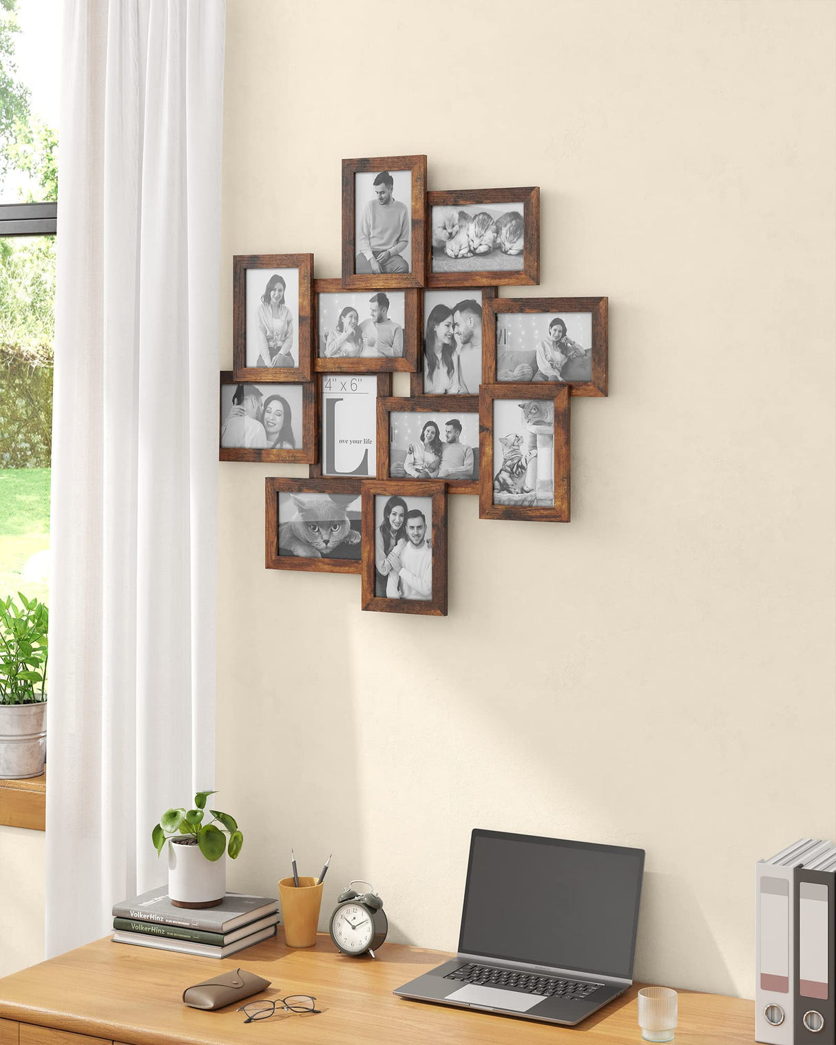 SONGMICS 4x6 Collage Picture Frames, 12-Pack Picture Frames Collage for Wall Decor, Rustic Brown Photo Collage Frame, Multi Picture Frame Set with Glass Front, Assembly Required SONGMICS