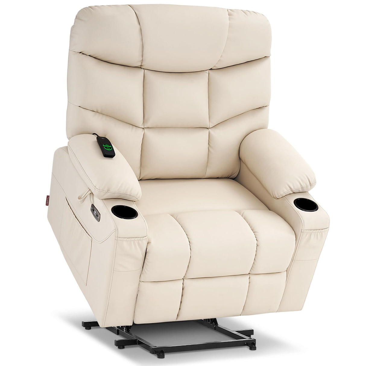 MCombo Oversized Power Lift Recliner Chair with Extended Footrest for Elderly People, Faux Leather R7289 (Cream White, Oversize) MCombo