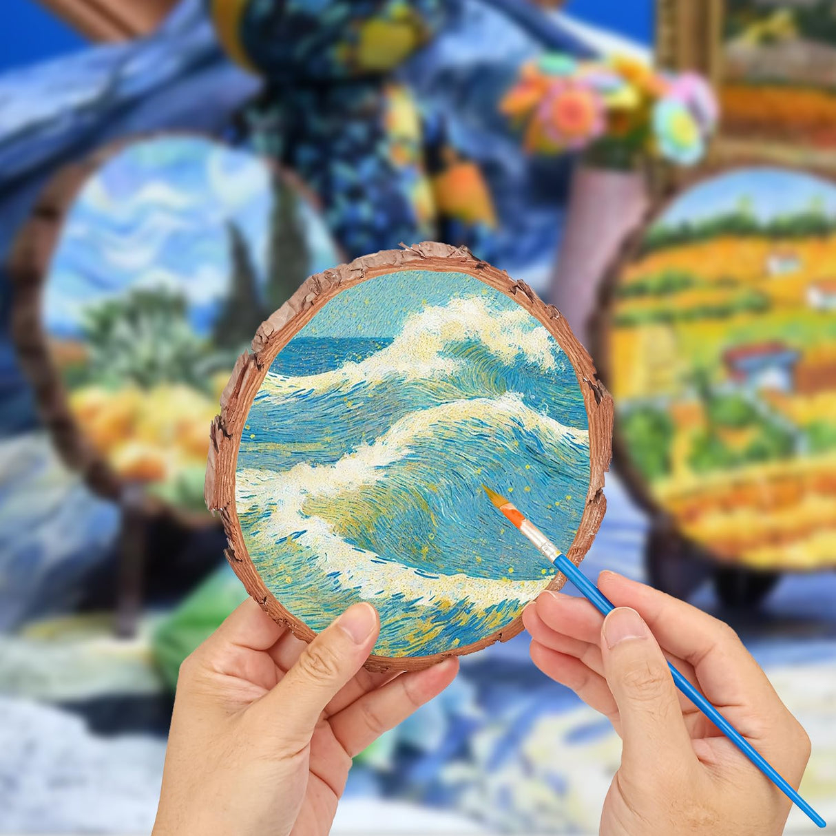 kukmakri 16 PCS Unfinished Wood Slices for Centerpieces, 6.3-7 Inch Natural Wood Slices with Tree Bark Pine and Wood Rounds Discs for DIY Crafts, Centerpieces, Art & Decor kukmakri