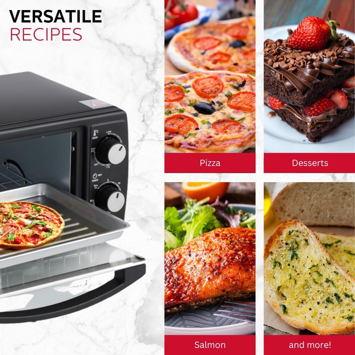 Holstein Housewares 4 Slice Countertop Toaster Oven with 60 Minute Timer Includes Pan and Wire Rack, Perfect for Baking, Broiling, and Toasting Compact Design in Sleek Black for Convenient Kitchen Use Holstein Housewares