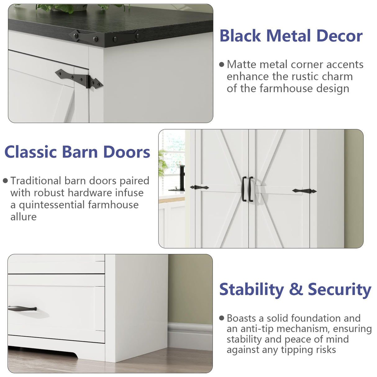 Gyfimoie Tall Farmhouse Kitchen Cabinet with Sensor Light, Kitchen Pantry Cabinet with 2 Large Drawers and Adjustable Shelves, Traditional Freestanding Cupboard with Doors for Kitchen (White) Gyfimoie