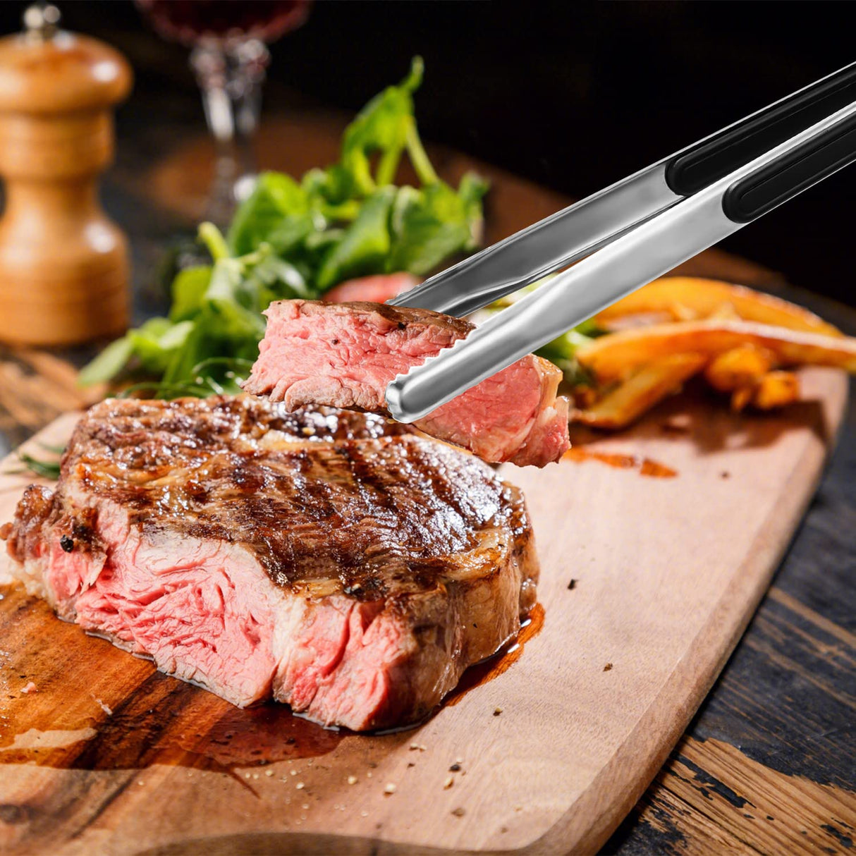 4 Pack Premium Stainless Steel Kitchen Tongs, Serving Tongs for Cooking, XEVOM Metal Food Tongs with Non-Slip Grip, Heat Resistant Grill Tongs 10 inch XEVOM