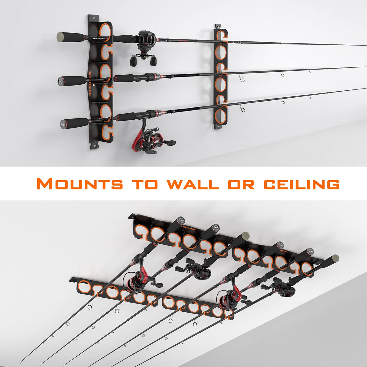 KastKing SafeGuard Fishing Rod Holder for Garage, Wall or Ceiling Mounted Fishing Rod Rack Storage Organizer, Fishing Pole Holder Holds 12 Rods or Combos in Less Than 36 Inches KastKing