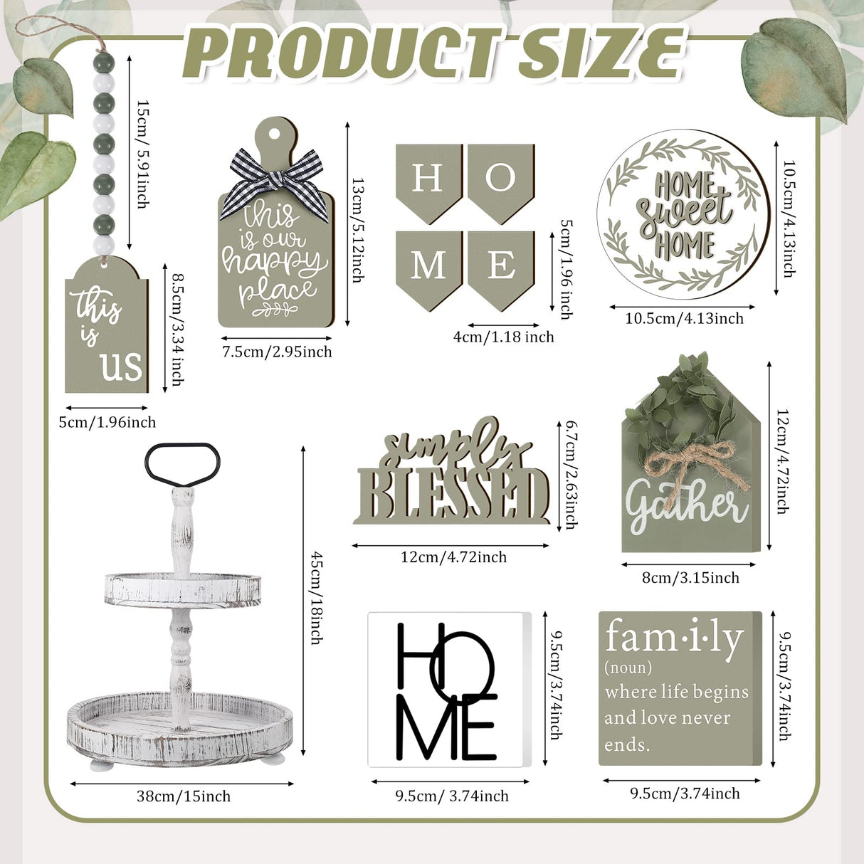 Two Tiered Tray with 11 Pcs Wooden Signs, Farmhouse Tiered Tray Decor Set Rustic Wood Home Kitchen Table Stand Decor Decorative Table Shelf Centerpiece(Stylish Style) Patelai