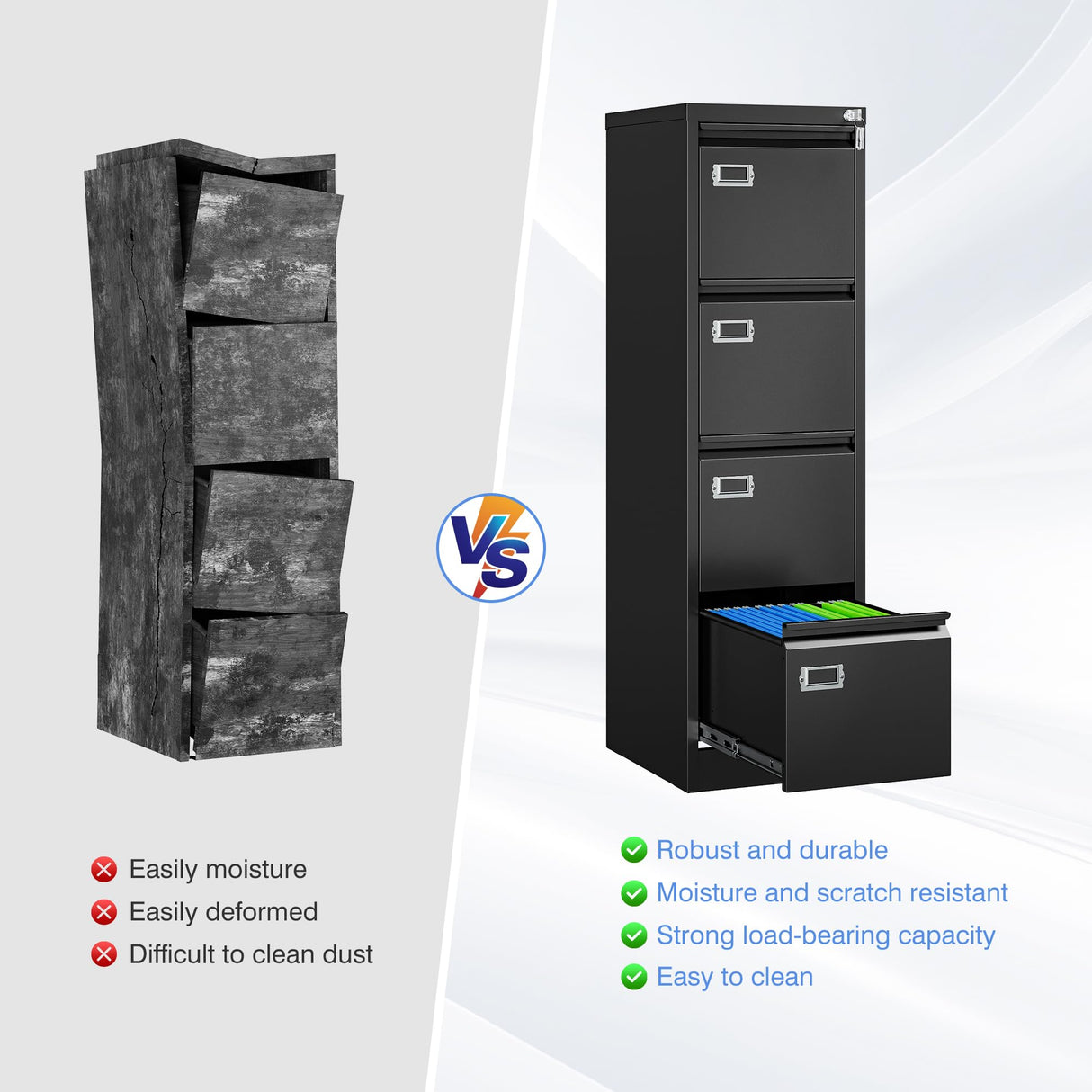 Yizosh 4 Drawer Black File Cabinet with Lock, Filing Cabinets for Home Office, Metal Locking Office File Storage Cabinets with Drawers, Vertical Small Filing Cabinet Organizer for Legal/A4 Yizosh