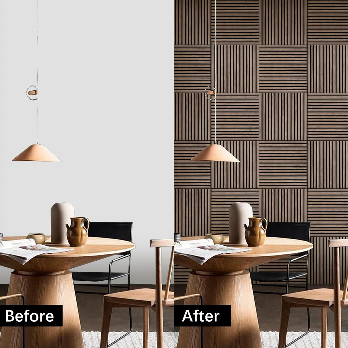 ARMURO Wood Slat Wall Panel - 4 PCS Walnut Wood Panels for Wall, Natural Wood Veneer Acoustic Slat Wood Wall Panels - Wood Slats for Wall Soundproof Wood Panels 23.6" W x 23.6" L ARMURO