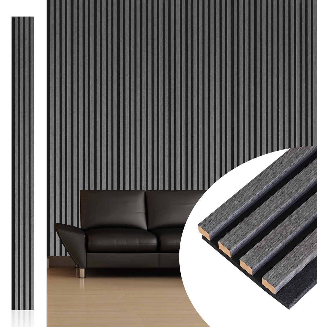 NeatiEase Wood Wall Panels, 9 Feet Acoustic Slat Wall Panels for Interior Wall Decor and Noise Reduction, Decorative Slat Wall Paneling, Dark Gray Oak, 6-Piece NeatiEase