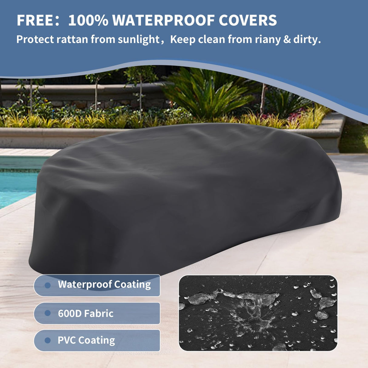 UDPATIO Patio Furniture Set Integrated Outdoor Sectional 11 Pieces Grey Rattan Modular Curved Sofa Set with Wicker Round Coffee Table,Side Table,6Pillows,Fit for Backyard,Pool,Balcony,Sunroom(Blue) UDPATIO