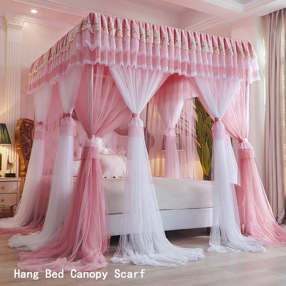 AIKASY Hollow Stainless Steel Full Canopy Bed Frame, Four Poster Bed Frame, Canopy Bed Curtains Frame - Fits Four Corner Beds, Metal Bed Mosquito Net, Bedroom Deco AIKASY