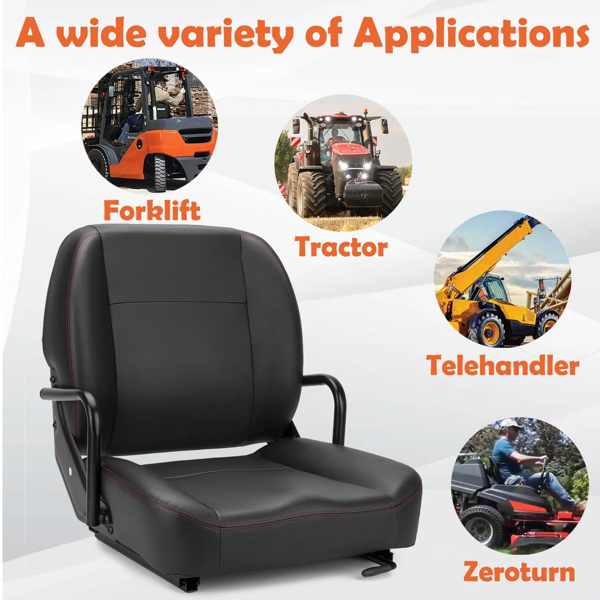 SEATIN Universal Forklift Seat,Tractor Seat,with Hip Restraint,Micro Switch,for Tractor,Mower,Skid Loader,Telehandler,Backhoe,Excavator Dozer SEATIN
