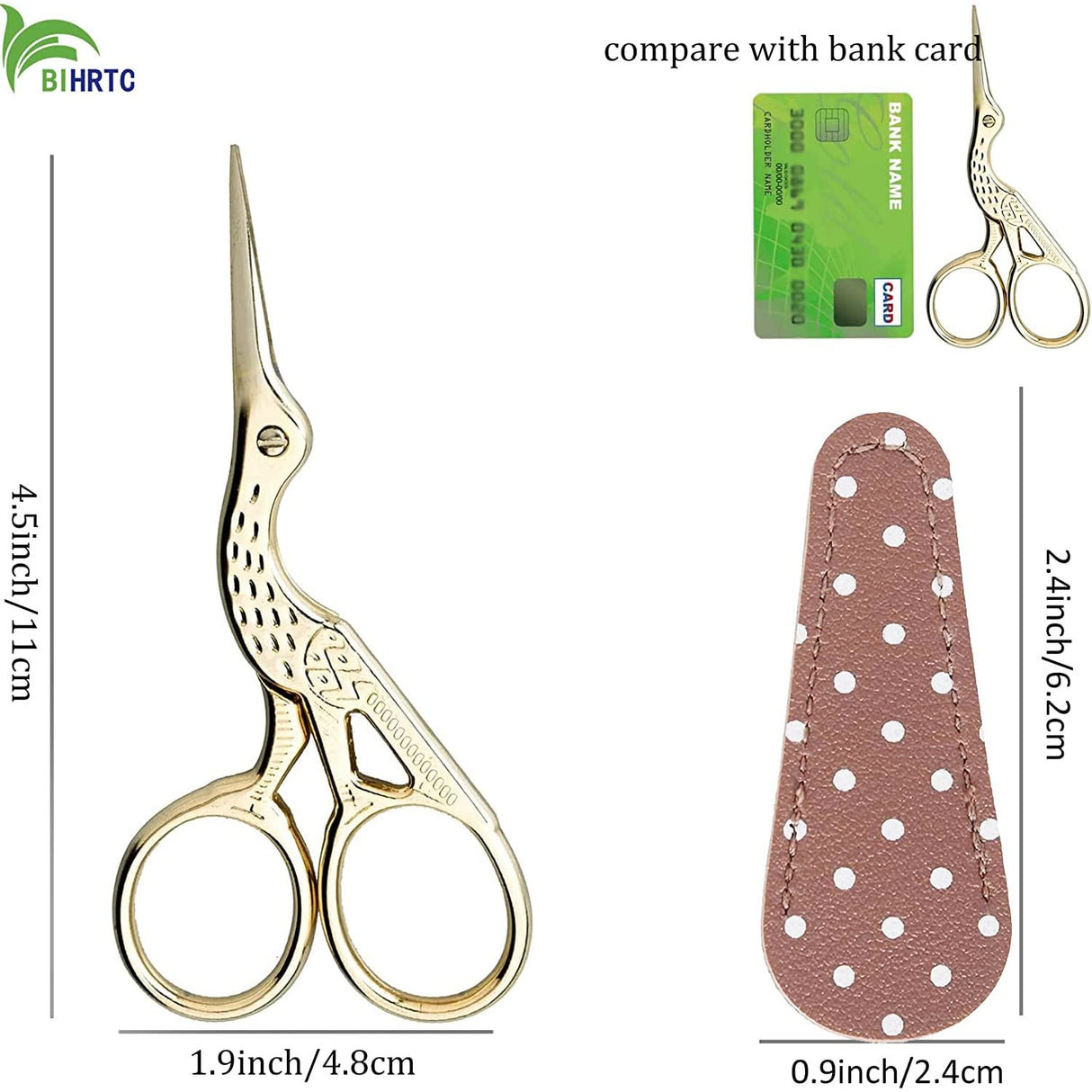 BIHRTC 4.5Inch Embroidery Scissors Sharp Tip Stainless Steel Little Scissors for Knitting Cross Stitch Cutting Embroidery Sewing Handcraft Craft Art Work DIY Tool Gold BIHRTC