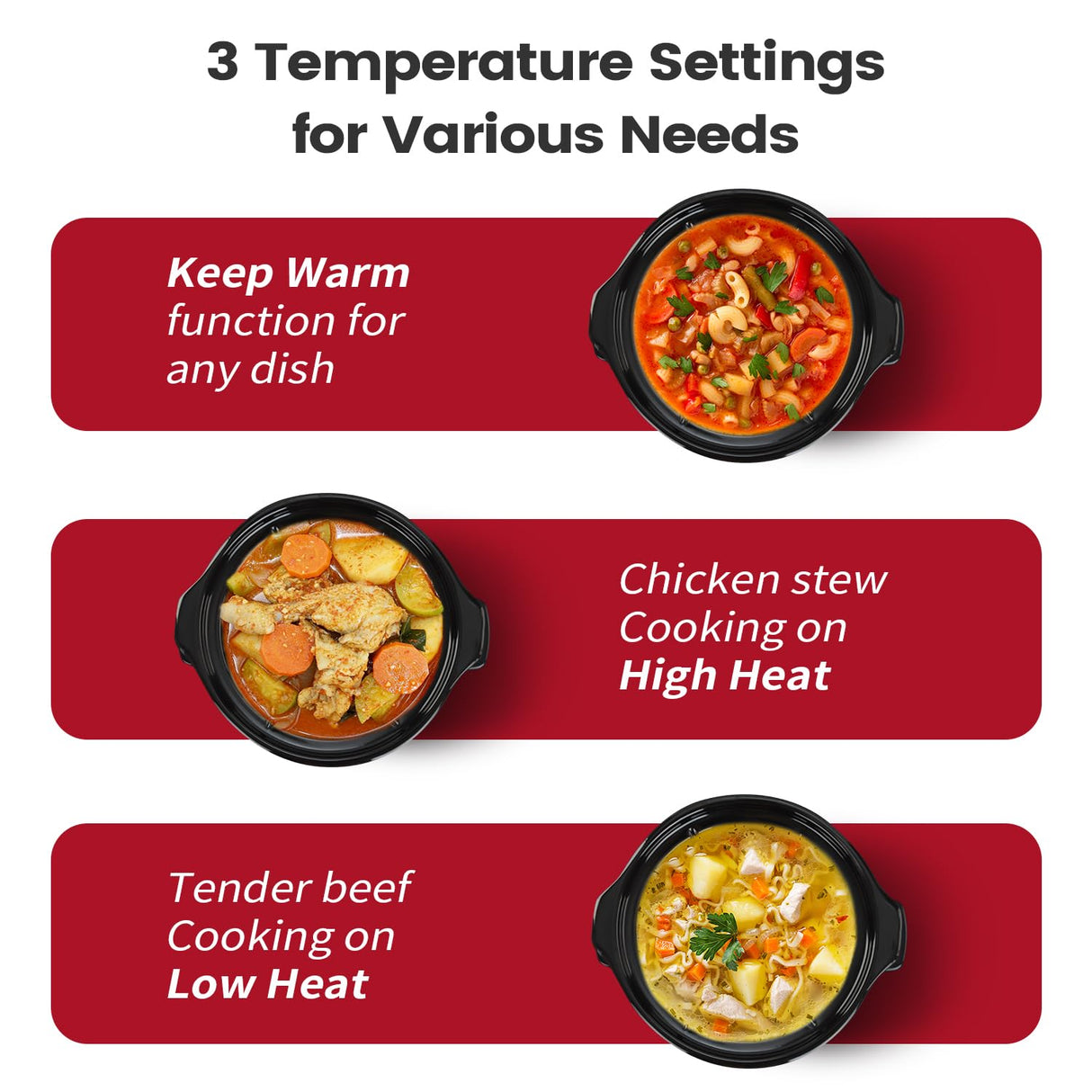 KOOC Small Slow Cooker, 2 Quart, Free Liners Included for Easy Clean-up, Upgraded Ceramic Pot, Adjustable Temp, Nutrient Loss Reduction, Stainless Steel, Red, Round KOOC