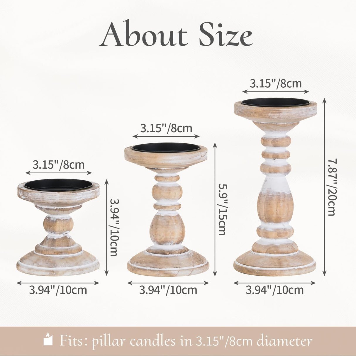 Inweder Wood Pillar Candle Holder: 3Pcs Rustic White Candle Holders for Pillar Candles Wood Candle Holders Distressed Wooden Farmhouse Candle Holder Large Rustic Candle Holder for Fireplace Table Inweder