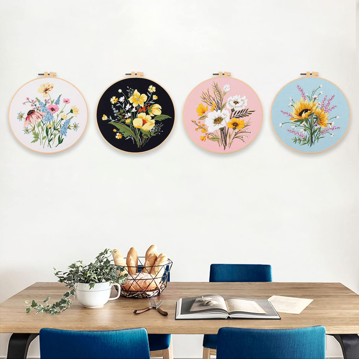 4 Sets Cross Stitch Embroidery Kits for Beginners Adults, Flower Stamped Pre Printed Cross Stitch Kits, Full Range of Embroidery Starter Kit with Instructions, 4PCS Embroidery Hoops, Threads and Tools MAMUNU