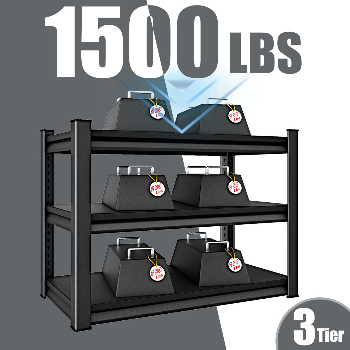 Rufokisa 40" W 3-Tier Garage Shelving Heavy Duty, 1500LBS Loads Garage Storage Shelves, Metal Shelving Units and Storage Racks, Industrial Utility Shelf Heavy Duty,40" Wx16 Dx36 H, Black Rufokisa