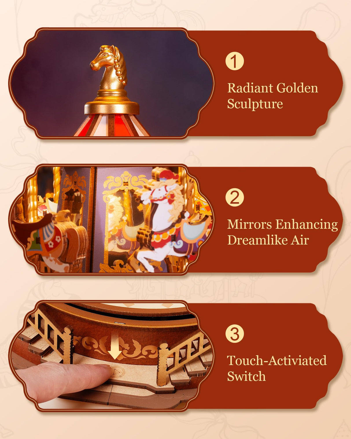 Rolife Wooden 3D Puzzles for Adults, DIY Carousel Music Box with Chaser Lights 11.6" Model Building Kit, Construction Project Craft Kits for Adults Hobby Home Decor Chiristmas Gifts for Boys Girls Rolife