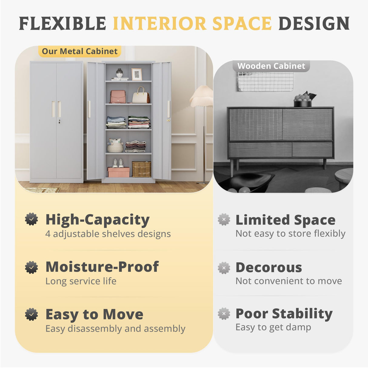 SUNCROWN 63" Metal Storage Cabinets with Lock, Tool Cabinet, Locking Steel Storage, Tall Locker Organizer Garage Cabinets with 2 Doors and 4 Shelves for Home,Garage,Office, Dark Grey SUNCROWN