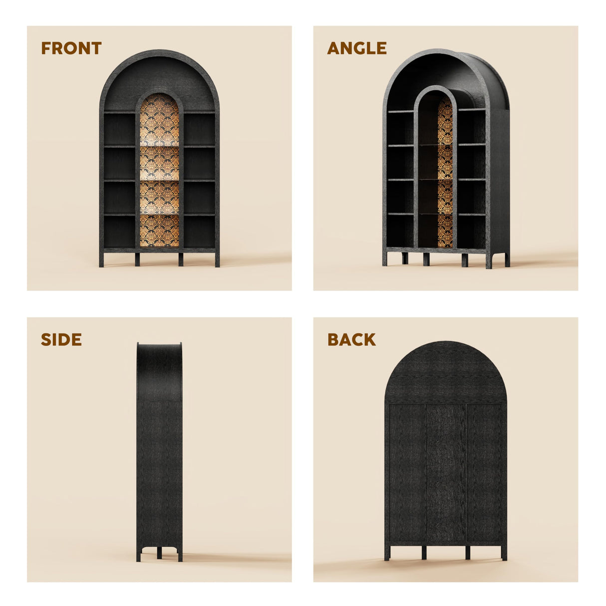 FIMELLO 70.4’’ Double-Arched Bookshelf Bookcase, Display Cabinet with Led Light, Bar Wine Cabinet with Shelves, Tall Food Pantry Furniture for Living Room, Kitchen, Dining Room, Black FIMELLO