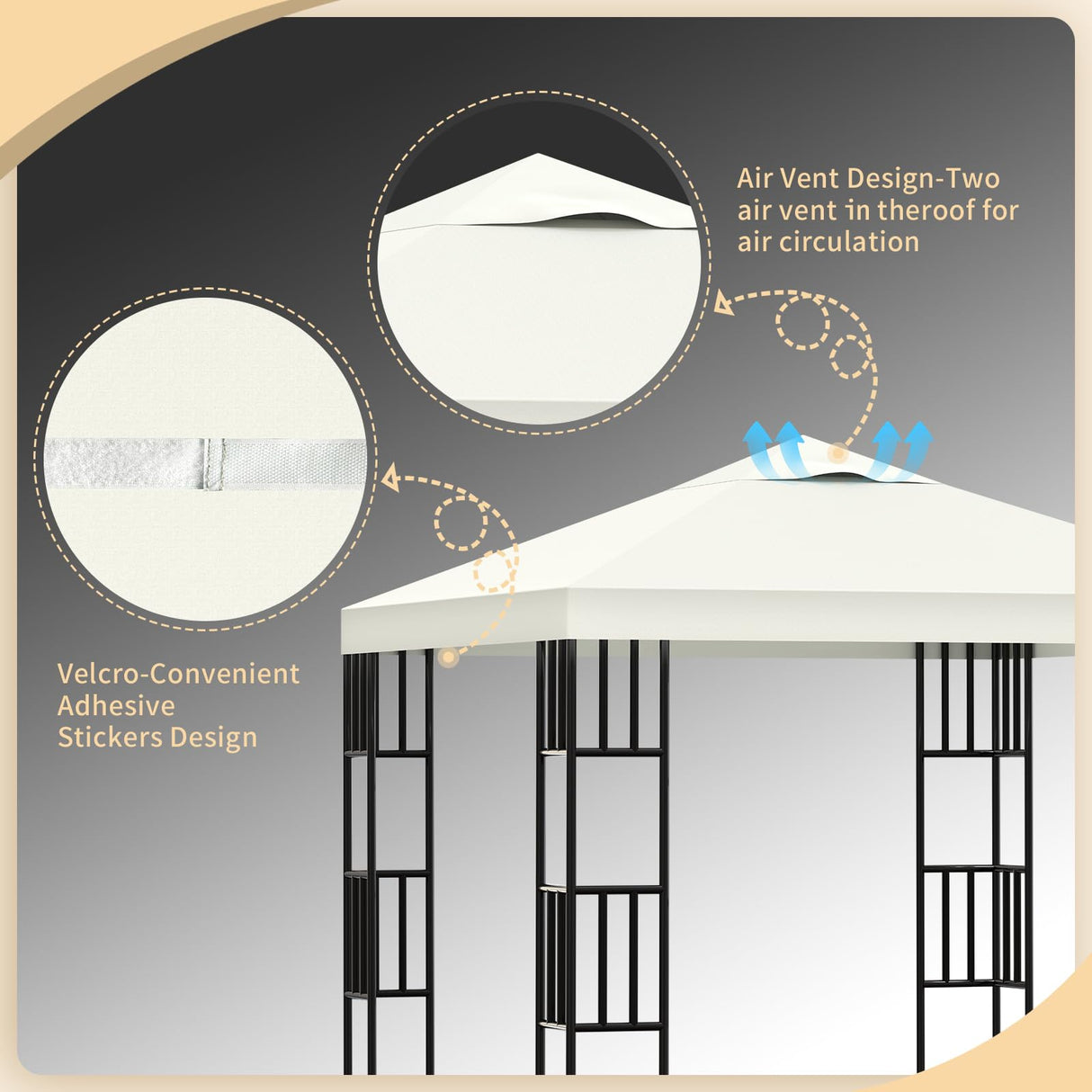 10'x10' Canopy Replacement Top Cover, Gazebo Replacement Canopy Top Cover, Pop Up Tent Top with Air Vent for Outdoor Garden Patio Yard Canopy-Beige DiscoverPatios