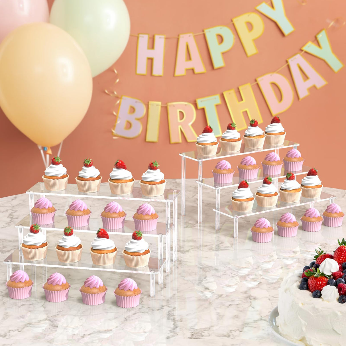 Aredpoook Acrylic Display Risers, 3 Tier Perfume Organizer Stand, Clear Cupcake Stand Holder, Large Shelf Risers for Figures, Dessert Shelves for Party, Riser Stand for Decoration and Organizer Aredpoook