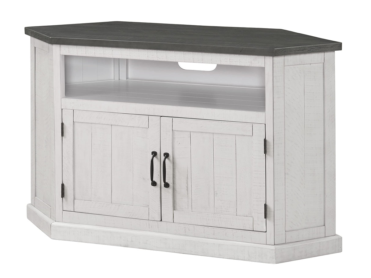 Martin Svensson Home Rustic Solid Wood Corner TV Stand, White Stain with Grey Stain Top Martin Svensson Home