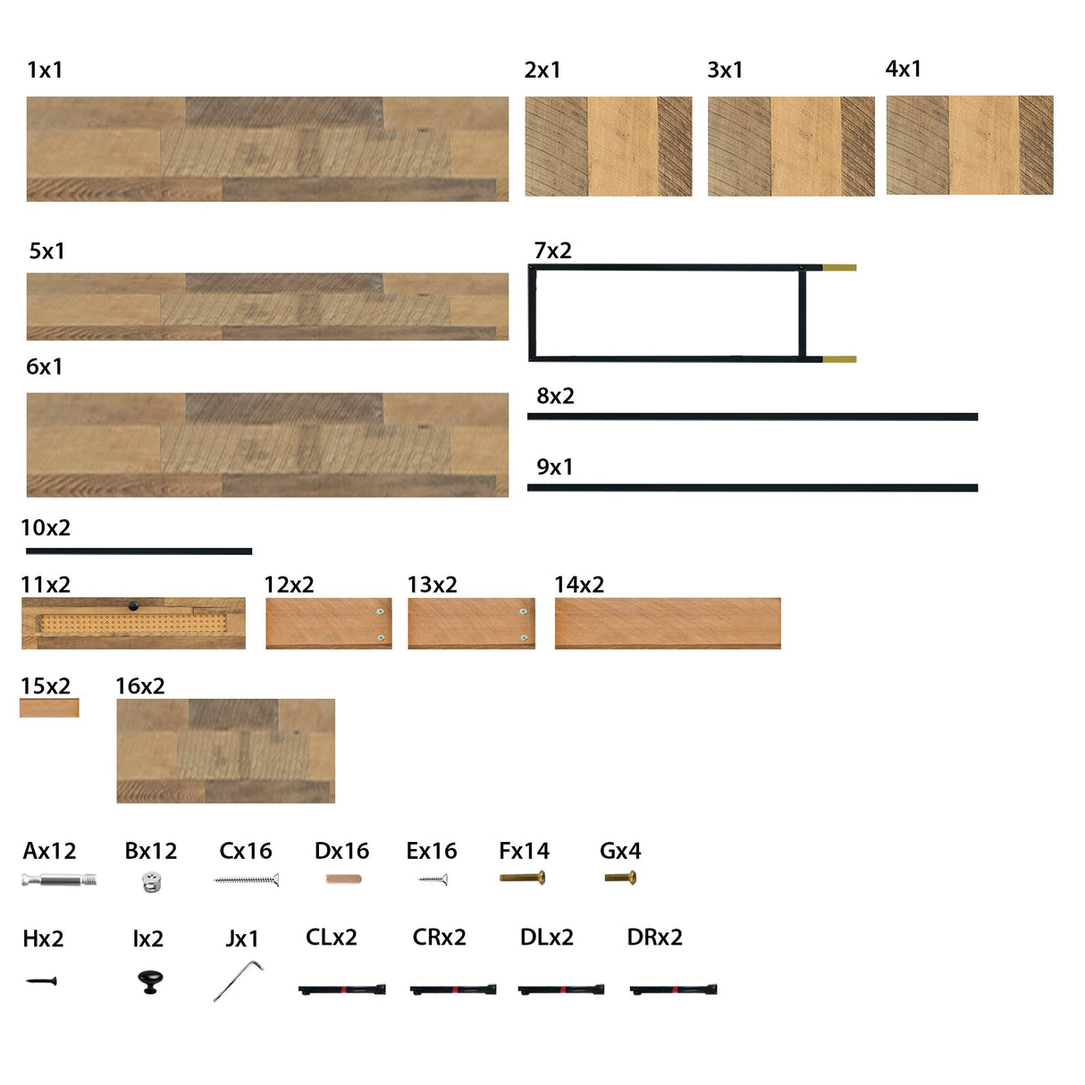 GIA Home Furniture Series Mid Century Console Table Rattan Crafted Drawers,Wood Computer Desk Installed,Salmon Oak Finishing, Black Metal Leg GIA