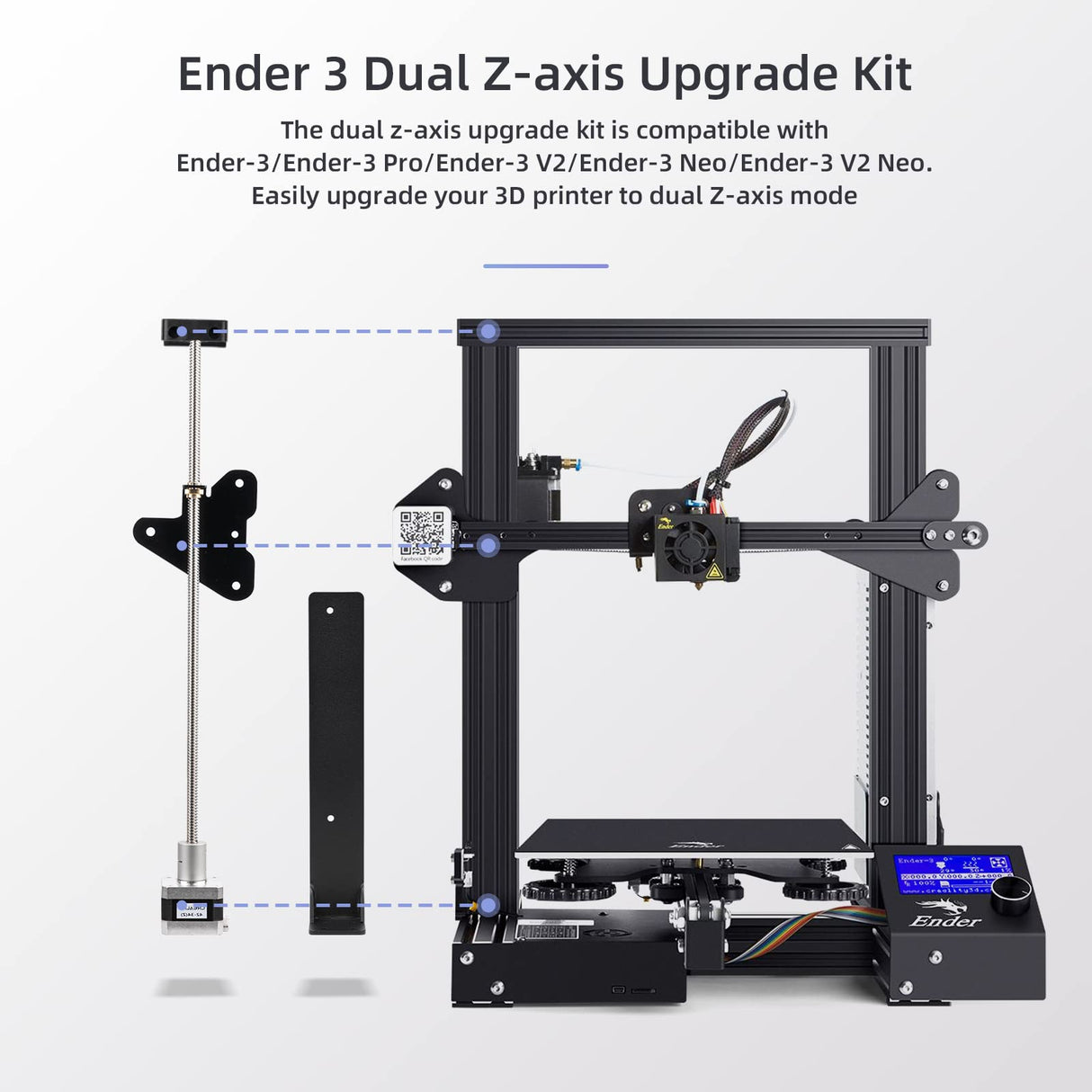 Creality 3D Printer Ender 3 Dual Z-axis Upgrade Kit with Lead Screw, Metal Power Supply Holder and Stepper Motor, 3D Printers Dual Screw Rod Upgrades Kit for Ender 3, Ender 3 Pro, Ender 3 V2 Creality