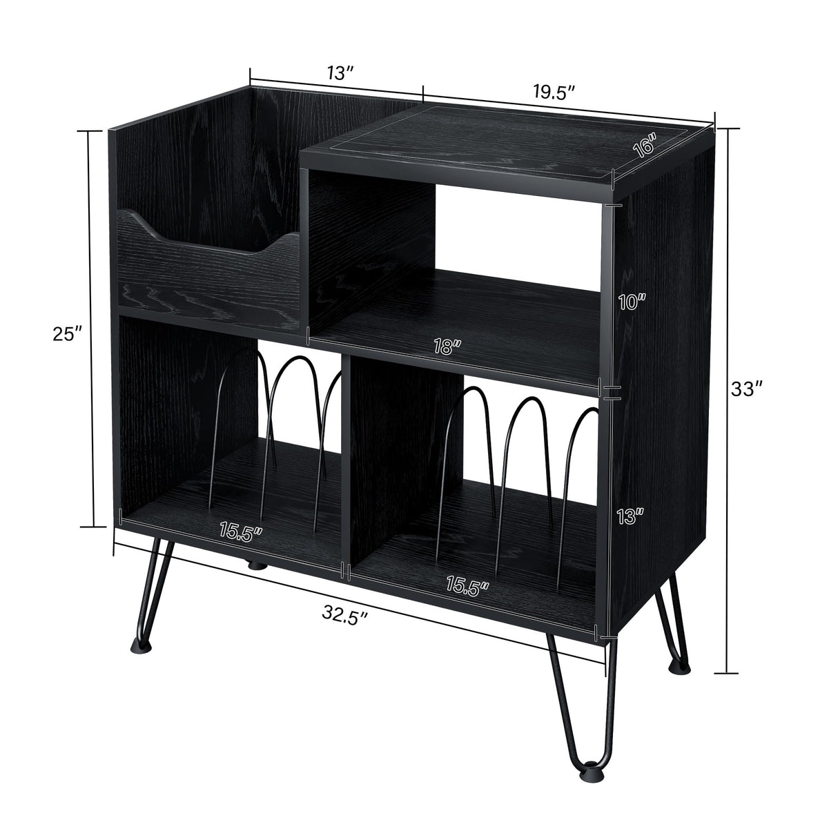 TC-HOMENY Record Player Stand with Vibration-Isolated Turntable Design, Vinyl Record Storage Table with Charging Station, Mid-Century Modern Turntable Stand (Black) TC-HOMENY