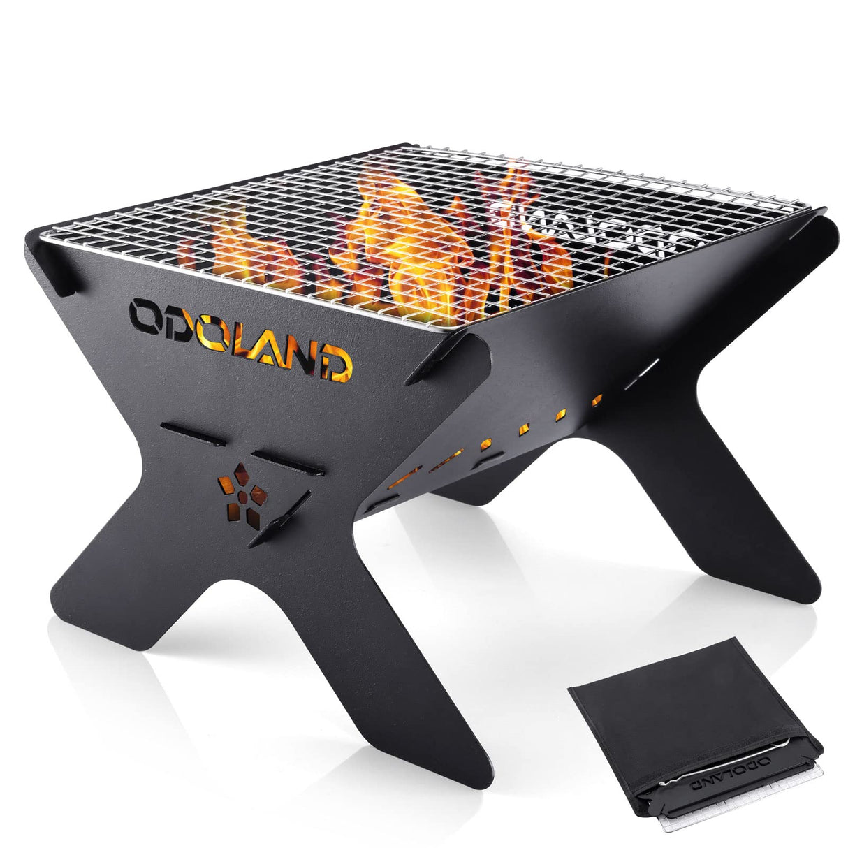 Odoland Camping Campfire Grill, Portable Folding Charcoal Grills, Backpacking BBQ Grill, Heavy Duty Firepit Grill with Carry Bag for Outdoor Cooking, Bonfire, Patio, Backyard Odoland