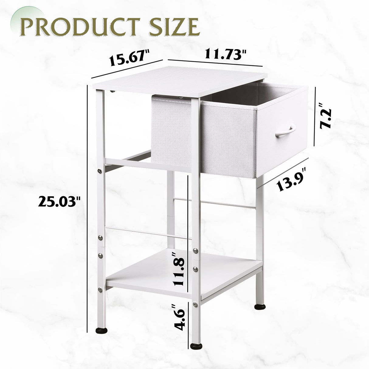 WLIVE White Nightstand, Night Stand with Fabric Storage Drawer and Open Wood Shelf, Small End Side Table, Bedside Table for Bedroom, Dorm, Easy Assembly, 25.03" Height WLIVE