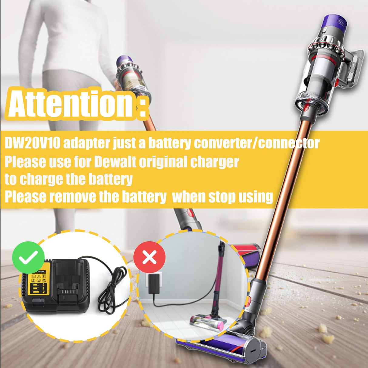 BTRUI V10 Adapter for Dewalt 20V Lithium Battery Convert to for Dyson V10 SV12 Animal Absolute Motorhead Fluffy Total Cordless Stick Vacuum Cleaner (only Adapter) BTRUI