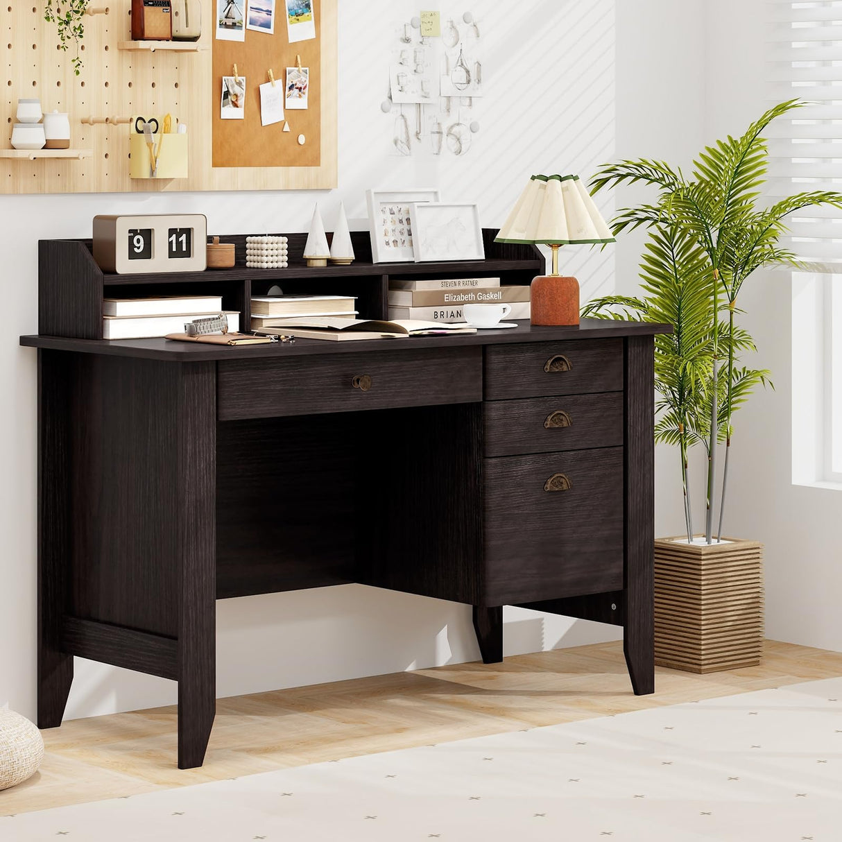 Safeplus 48" Computer Desk with 4 Storage Drawers and Hutch Wood Executive Table for PC Laptop Safeplus