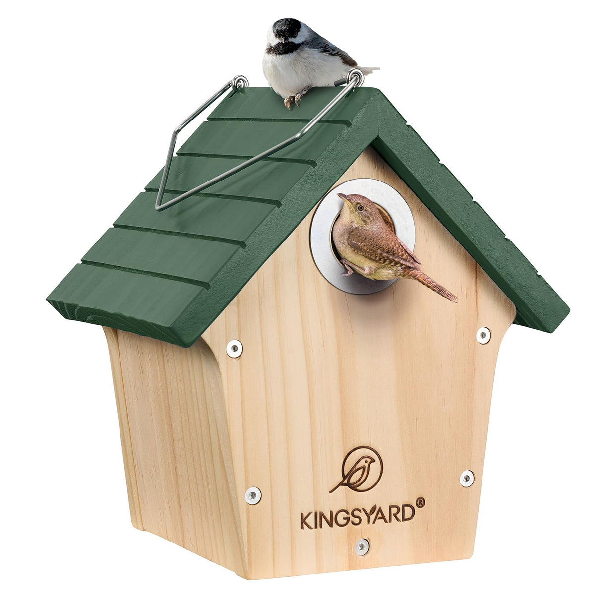 Kingsyard Wooden Bird House with Predator Guard, Wren Bird Nesting for Outdoor, Garden Patio Nest Box for Wild Bird Watching, Green Kingsyard
