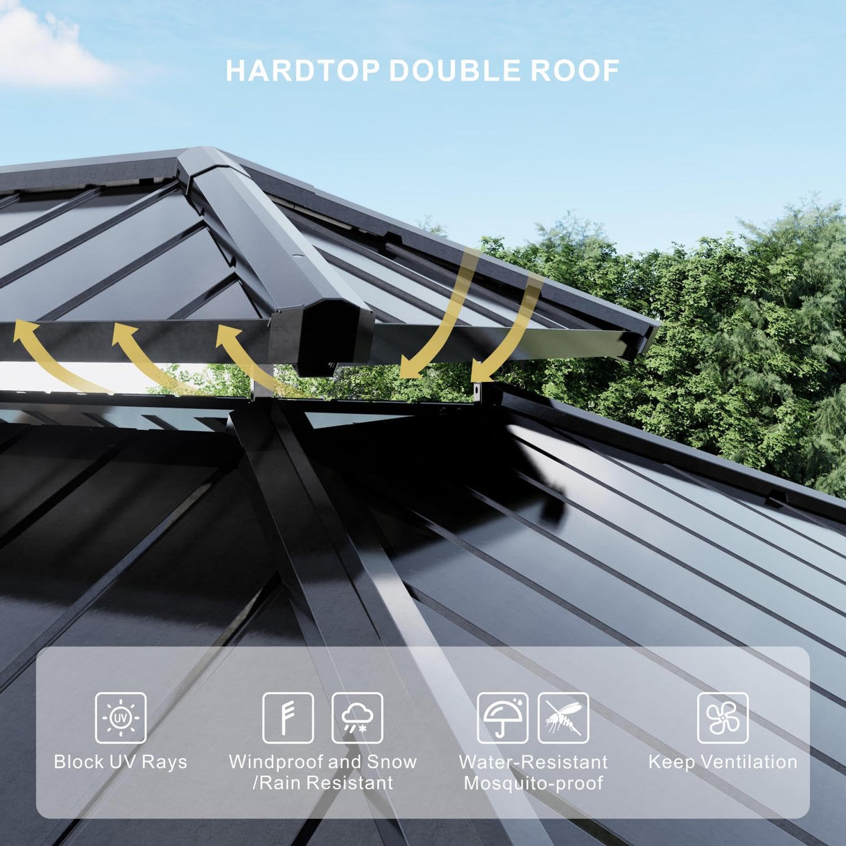 SOLUMIA 10’x12’ Hardtop Gazebo, Galvanized Steel Double Roof Canopy with Aluminum Frame, Outdoor Pavilion with Nettings and Curtains SOLUMIA