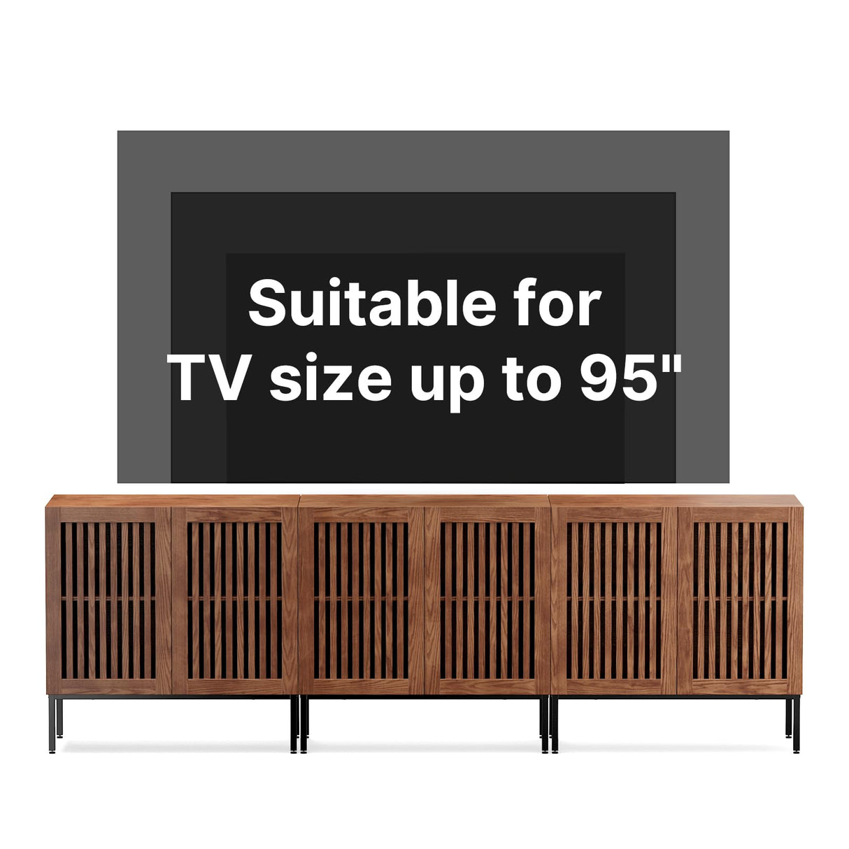 BVIUNTWO Farmhouse TV Stand for TVs up to 95 inch, 3 in 1 Entertainment Center TV Console with Storage Cabinets and Metal Base,Media Console for Living Room, Brown BVIUNTWO