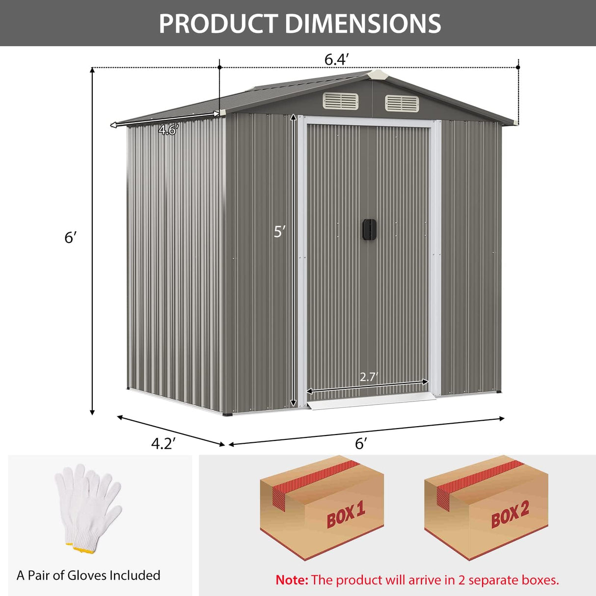 HAPPYGRILL 6 x 4 ft Outdoor Metal Storage Shed, Galvanized Steel Shed with Tilted Roof, Lockable Sliding Doors & 4 Air Vents, Utility Shed for Backyard Garden Patio Lawn HAPPYGRILL
