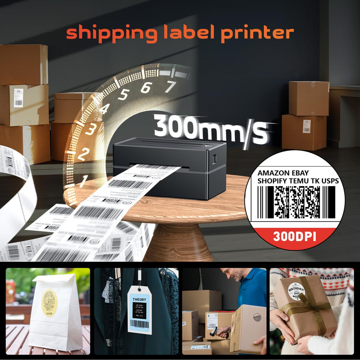 Thermal Label Printer for Small Business, 4x6 Shipping Label Printer for Shipping Packages,Bluetooth thermal printer Support Windows Mac Android iPhone Used for Amazon Ebay Shopify Temu TK USPS Aixiqee