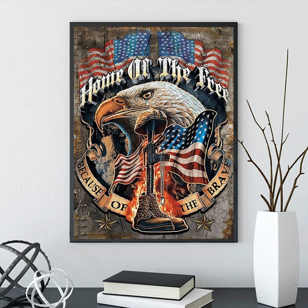 vodwml DIY 5D Diamond Painting Eagle and Flag by Number Kits Full Drills for Adults, Cross Stitch Crystal Rhinestone Embroidery Pictures Arts Craft for Home Wall Decor Gift.(30x40cm/11.8x15.7inch) vodwml