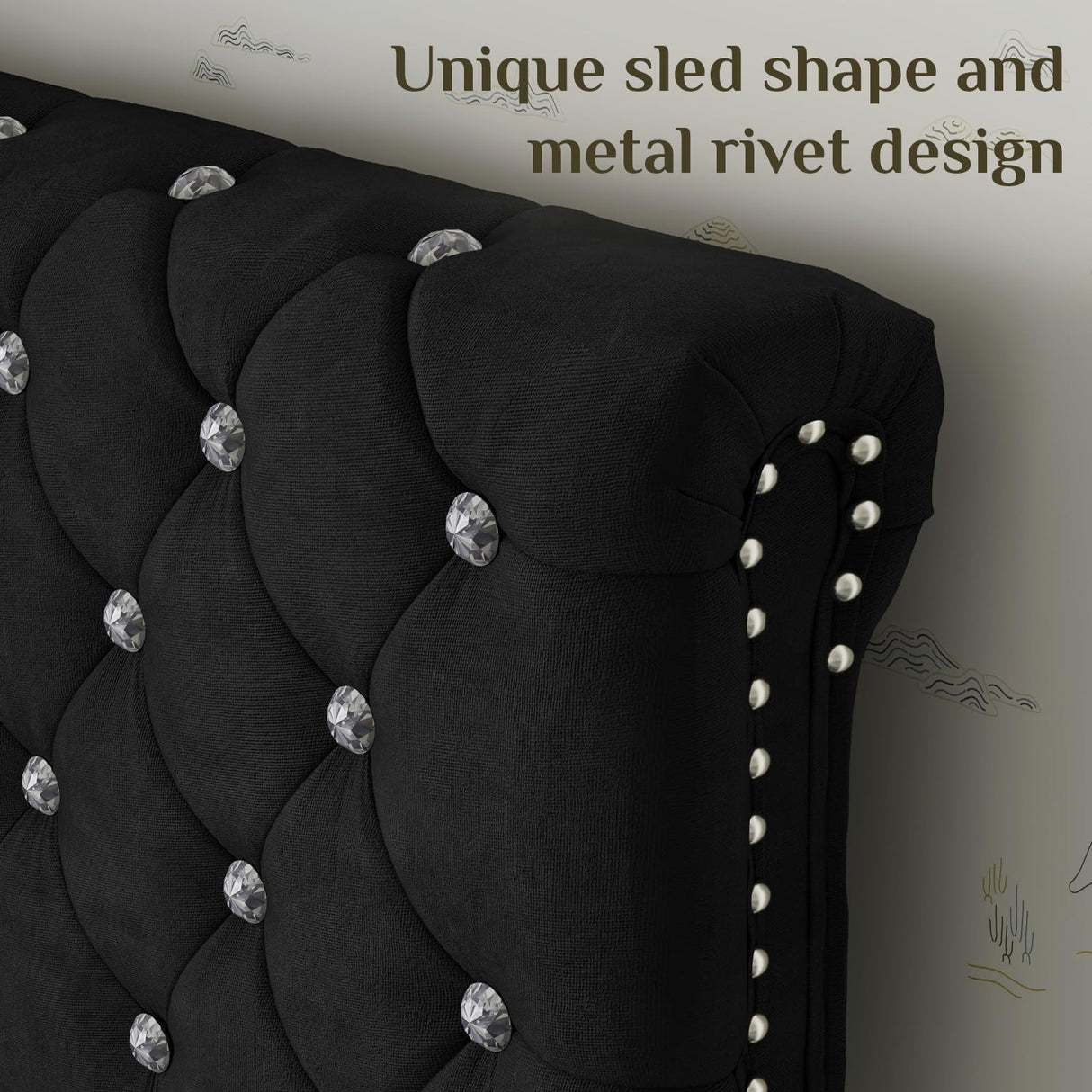 Belffin Full Size Bed Frame with 2 Storage Drawers, Upholstered Bed Frame with Adjustable Diamond Headboard, Velvet Modern Platform Bed Frame, No Box Spring Needed, Easy to Assemble, Black Belffin