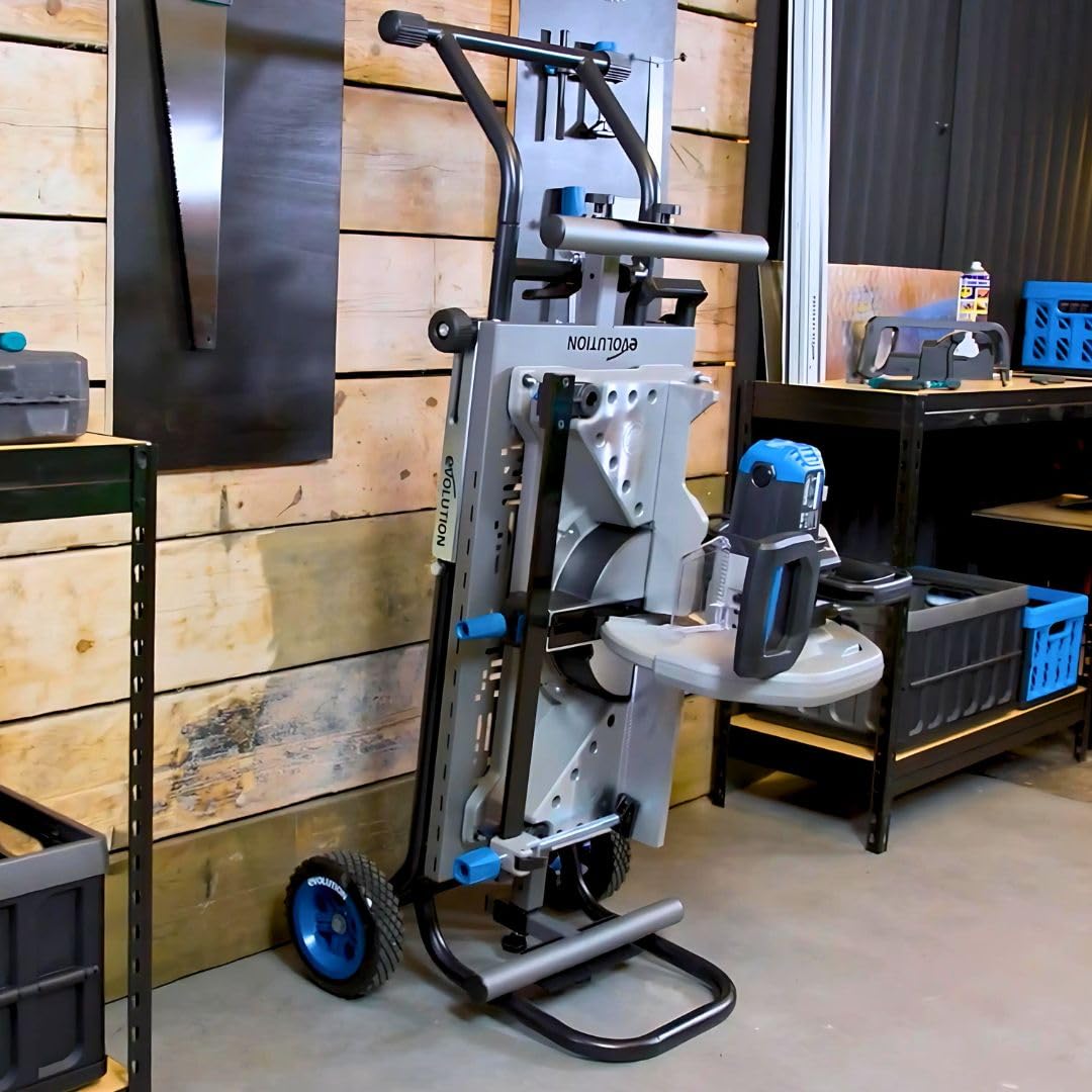 Evolution MCSSTAND | Mitering Chop Saw Stand with Powerlift Assist | Heavy-Duty Steel Frame | All-Terrain Wheels | Compatible with Evolution S355MCS, S380CPS, S355CPSL, EVOSAW380 | Gas-Strut Lift Evolution